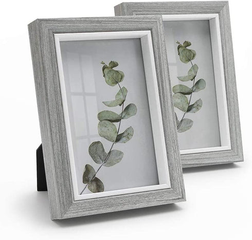 Afuly 4x6 Picture Frames Grey Wood Texture 4 by 6 Photo Frames Ready to Hang Stand Tabletop Desk Display Modern Gray for Home, Set of 2 Unique Gifts for family