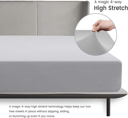 BROLEX Queen Fitted Sheet,1 Single Fitted Sheet Only,Ultra Soft Stretchy Jersey Knit,Wrinkle Free & Stay in Place,Fit Mattress Deep from 8" Up to 14",Light Grey