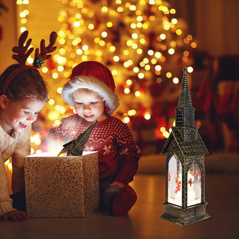 DUWIN 2 psc Christmas Water Lantern Glitter? LED Christmas Lantern Snow Globe Indoor and Hutdoor Christmas Holiday Home Decoration Suitable for Bar, Living Room, Holiday Party(Without Battery)(A)