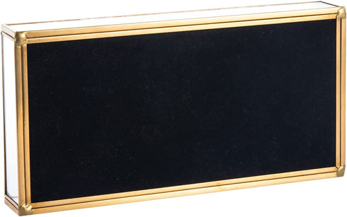 Feyarl Gold Clear Glass Vanity Tray Jewelry Trinket Rings Earrings Organizer Perfume Collection Display Decorative Tray for Dressr Drawer Office Tabletop (7.87Inch)