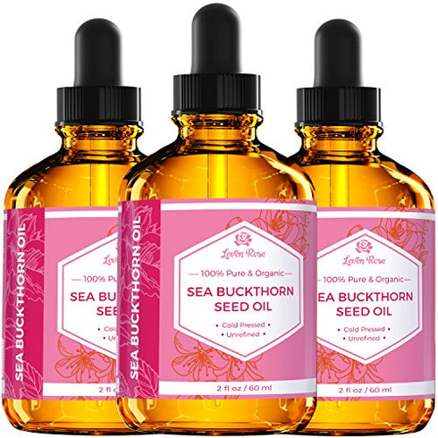 Leven Rose Sea Buckthorn Seed Oil, 100% Pure Unrefined Cold Pressed Anti Aging Acne Treatment for Hair Skin and Nails (2 oz)