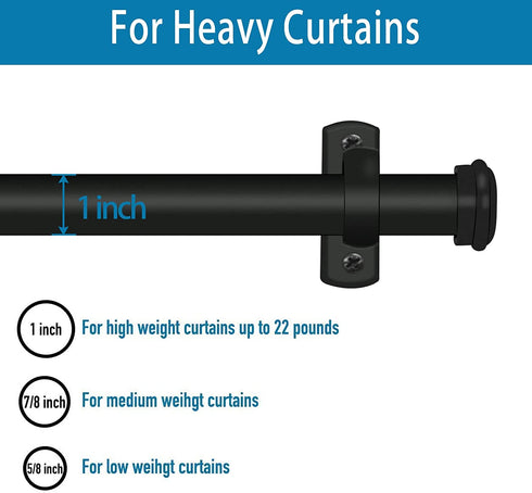 Curtain Rods 72 to 144-1" Curtain Rod with Cap, Curtain Rod for Windows 66 to 120, Hanging Curtain Rod&Wall Mount with Brackets, Outdoor Curtain Rod, Curtain Rods for Windows 72 to 144-Inch: Black
