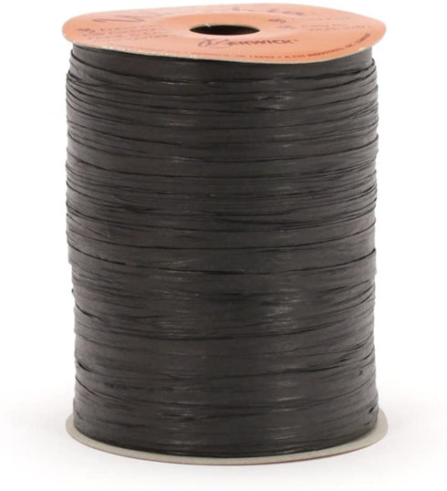Berwick Offray Matte Black Raffia Ribbon, 1/4'' Wide, 100 Yards