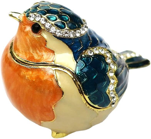 JWT Astyle Robin Bird Hinged Jewelry Box with Stones , Collectible Animal Trinket Box.Rings Earrings Storage Boxes,Bird Figurine Home Decor Gift.
