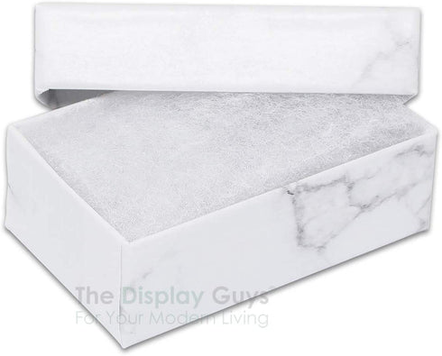 TheDisplayGuys 25-Pack #21 Cotton Filled Cardboard Paper Jewelry Box Gift Case - Marble White (2 5/8" x 1 5/8" x 1")