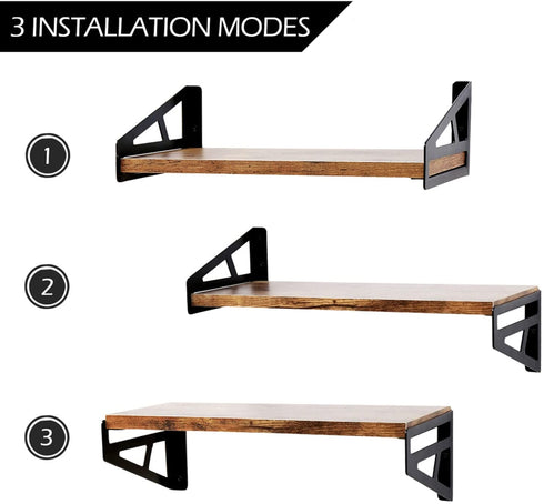 QEEIG Farmhouse Floating Shelves Bathroom 6 inch Deep Wall Shelf for Bedroom Mounted Shelving Dinning Living Room Wide Shelfs Farmhouse Kitchen Storage Rack Set of 3, Rustic Brown FS635-023BN