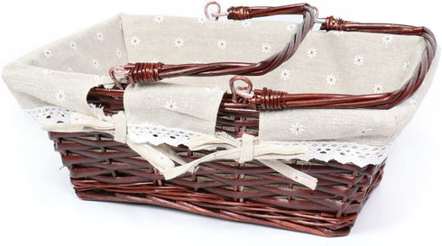 Wicker Basket Gift Baskets Empty Rectangular Willow Woven Picnic Basket Cheap Easter Candy Basket Large Storage Basket Wine Basket with Handle Egg Gathering Wedding Basket (Brown)