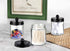 4 Pack Apothecary Jars Bathroom Vanity Storage Organizer Set -Countertop Canister with Stainless Steel Lids &Cute Stickers - Qtip Dispenser Holder for Qtips,Cotton Swabs,Makeup Sponges(Black)