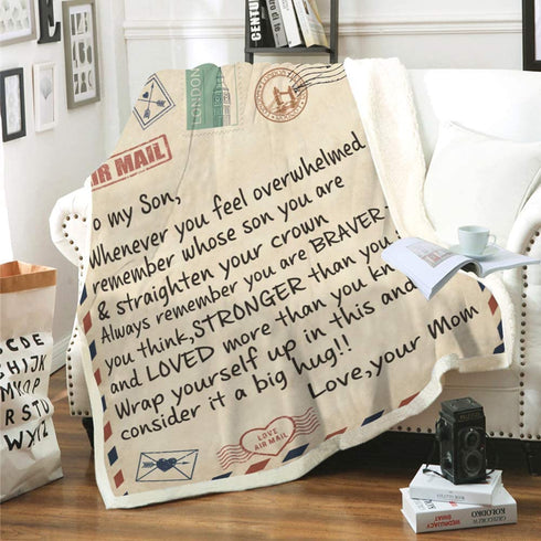 WINGSIGHT Letter Throw Blankets Mom to My Son Super Soft Warm Large Flannel Blanket Suitable for Birthday and Anniversaries Gifts for Bed, Sofa,Camping and Travel (59"x47", Mom-Son)