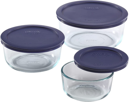 Pyrex Circular Glass Storage Container Set with Lids | 6 Piece Simply Store Meal Prep Glass Food Storage Containers | Microwave, Dishwasher, and Oven Safe | BPA Free Lids | Proudly Made in the USA
