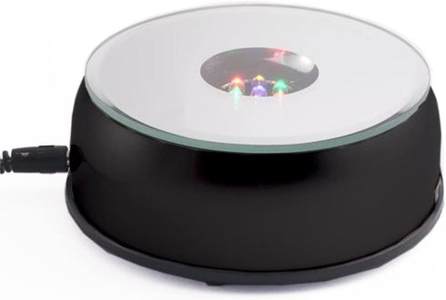 Amlong Crystal 4 Inch Rotating LED Light Display Base with Adaptor, Black