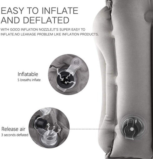 Sunany Inflatable Neck Pillow Used for Airplanes/Cars/Buses/Trains/Office Napping with Free Eye Mask/Earplugs (Gray), Small