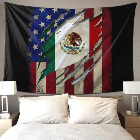 Proud Mexican American Flag Decorative Tapestry Tapestries Wall Hanging Art Decoration For Bedroom/Living Room/Dorm 60x90 Inch