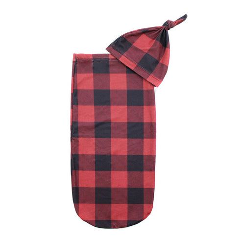 Itzy Ritzy Cocoon & Hat Swaddle Set, Cutie Cocoon Includes Name Announcement Card & Matching Jersey Knit Cocoon & Hat Set, Perfect for Newborn Photos, for Ages 0 to 3 Months, Buffalo Plaid