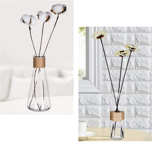 Jelofly Glass Vases Clear Flower Bud Vase in Differing Unique Shapes Creative Rope Design - Set of 6