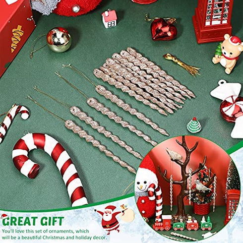 60 Pieces Twisted Icicle Ornament Christmas Tree Glitter Spiral Strip Hangings for Holiday Party Wedding Accessories, 5.1 Inch (Champagne)
