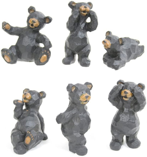 Slifka Sales Co. Set of 6 Black Bear Poses Resin Crafted Tabletop Figurines