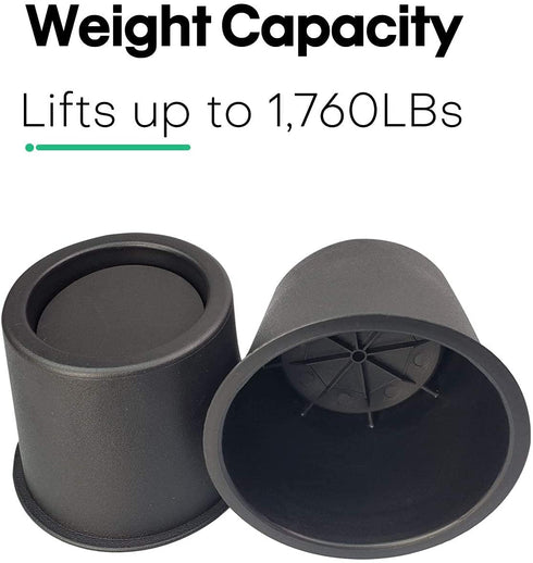 Round 4 Inch Bed Risers, Lifts Height of 3.35 inch Heavy Duty Set of 4 Pack Table Risers, Furniture Risers Great Under Bed Storage Black, elevador de cama de 4 pulgadas, mejorar el elevador de muebles