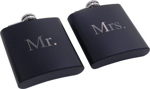 Mr. and Mrs. 6 oz Stainless Steel Black Matte Wedding Flask Set - Great Groommans or Bridal Wedding Gift for Newlyweds, Couples, and Christmas Gifts