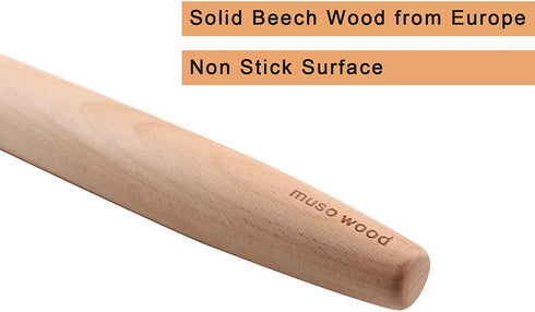 Muso Wood Wooden French Rolling Pin for Baking, Beech Wood Tapered Rolling Pin for Fondant Pie Crust Cookie Pastry(French 15.75-Inch)
