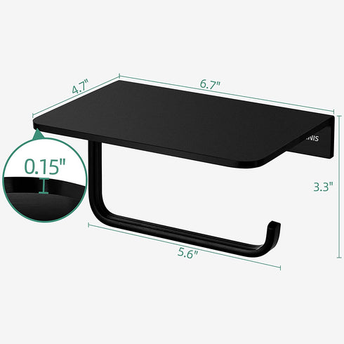 UDENIS Toilet Paper Roll Holder with Phone Shelf Wall Mounted for Bathroom Washroom Hotel Black Sturdy Anti-Rust Aluminum Brushed Finish with Stuff Shelf Tissue Organizer