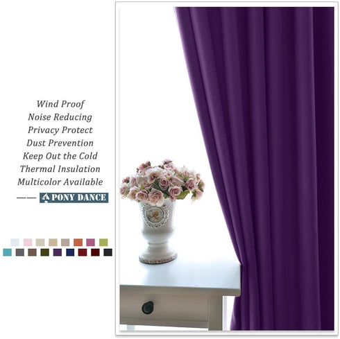 PONY DANCE Kitchen Blackout Curtains - Home Decoration Light Block Curtain Drapes Window Coverings Short Drapes with Rod Pocket for Bedroom, 42-inch by 45-inch, Royal Purple, 2 Panels