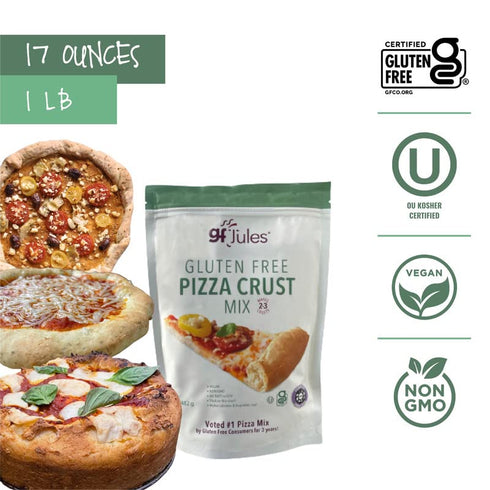 gfJules Certified Gluten Free Pizza Crust Mix | Non-GMO, Vegan, Kosher & Top 8 Allergen Free | Dough Mix | Makes two-three 12 in. Crusts | 17oz Resealable Pouch