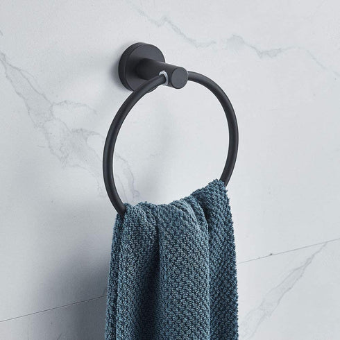 Cavoli Bathroom Accessories Set 2-Piece Aluminum Towel Ring, Toilet Paper Holder, Rustproof Wall Mounted Matte Black Finish