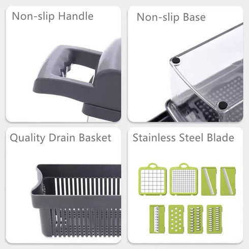 14 in1 Vegetable Chopper, Cutter Chopper, Multifunctional Veggie Chopper, Food Chopper with Container, Onion Chopper, Chopper Vegetable Cutter with 8 Blades - Grey