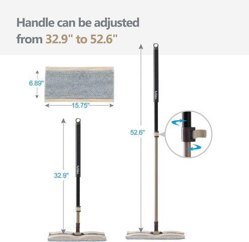 Eyliden Flat Mop - 2pcs Reusable Microfiber Mop Pads, Telescopic Handle and Dirt Removal Scraper - Professional Cleaning Tool for Home Commercial Hardwood, Laminate, Tile Floors