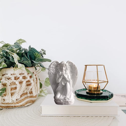 wsmart Guardian Angel Statue Shelf Living Room Bedroom Decor Figurines Gifts for Women (White Resin)