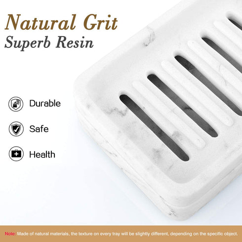 MoKo Soap Dish, Dual-Layer Resin Bar Soap Tray Container Box Case Holder with Detachable Slotted Draining Board Small Tray for Bathroom Kitchen Shower Bathtub Sinks Counter-top - White Marble