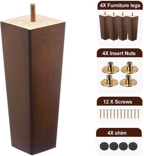Wood Furniture Legs 8 inch Sofa Legs Pack of 4,Couch Legs Square Brown,Mid Century Desk Legs,Sofa Replacement Parts, for Dresser Legs Sideboard Recliner Couch Circle Chair Couch Riser Coffee Table