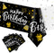Happy Birthday Decorations, 6pcs Black and Gold Birthday Tablecloth for Men Women, Plastic Disposable Rectangle Table Cover for 90th 80th 70th 60th 50th 40th 30th Birthday Party Decor- 54" x 108"