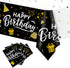 Happy Birthday Decorations, 6pcs Black and Gold Birthday Tablecloth for Men Women, Plastic Disposable Rectangle Table Cover for 90th 80th 70th 60th 50th 40th 30th Birthday Party Decor- 54" x 108"