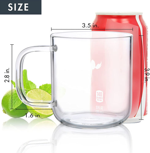 Aquach Glass Mugs 16 oz Set of 2, Large Clear Glass Cup with Handle for Hot/Cold Coffee Tea Beverage, Thicker Quality