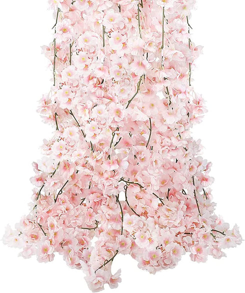 CEWOR 4pcs Artificial Cherry Blossom Flower Vines Hanging Silk Flowers Garland for Wedding Party Home Decor Japanese Kawaii Decor