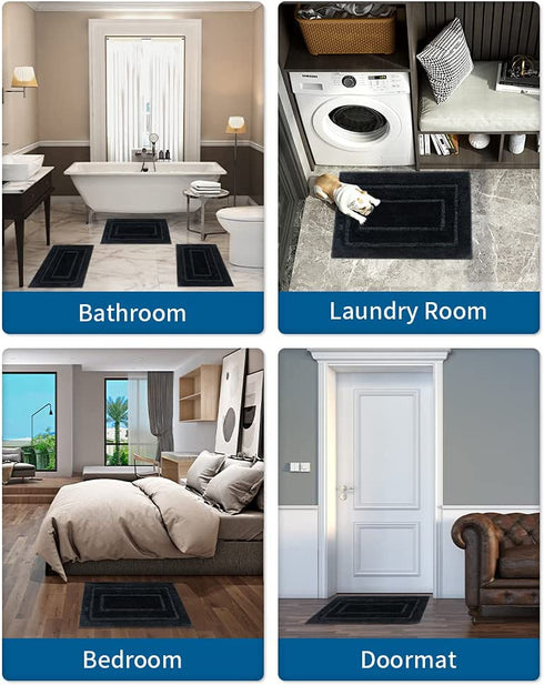 MontVoo Bath Mat Rug- Luxury Soft Absorbent Plush Microfiber Black Bathroom Rugs Mats Non Slip Washable Bath Mats Rugs for Bathroom Floor Sink Tub Shower Rug Bathmat 16?x24?