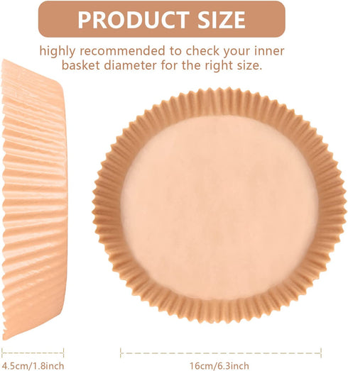 100 Pieces Air Fryer Parchment Paper Liners,Non-Stick Disposable Air Fryer Liners ?Basket Unperforated Round Parchment Paper Replacement (6.3" Natural 100pcs)