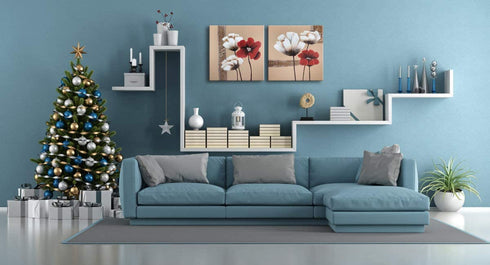 Wieco Art Red and White Flowers Canvas Prints Wall Art Abstract Floral Oil Paintings Style Pictures for Living Room Bedroom Bathroom Home Decorations 2 Piece Modern Stretched and Framed Grace Artwork
