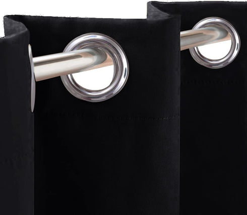 RYB HOME Half Window Kitchen Curtains Valances, Grommet Top Bedroom Blackout Window Treatment Tiers Short Curtains Energy Saving Drapes for Bedroom, 52 Width by 36 Length, Black, Set of 2