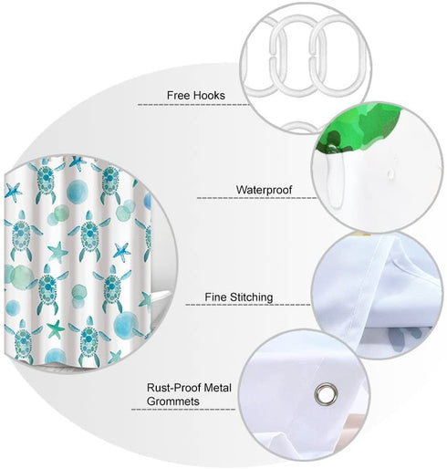 VAMIX Shower Curtain,Sea Shells Seahorse Starfish Pattern Blue Ocean,Polyester Fabric Waterproof Bath Curtains Hooks Included - 72 x 72 inches