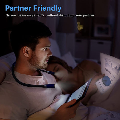 Vekkia Rechargeable LED Neck Reading Light, Book Lights for Reading in Bed, 3 Brightness Levels, Flexible Soft Silicone Arms Comfortable Wear, Long Lasting. Perfect for Readers, Craft & Knitting