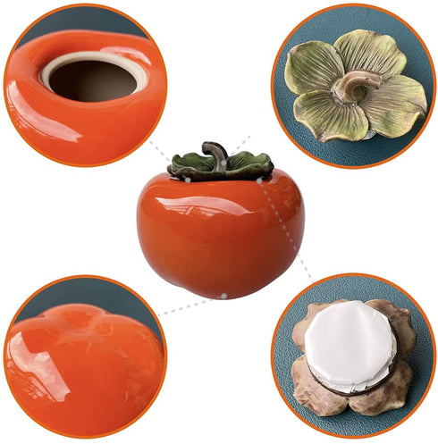 2 PackCeramic tea Storage Container Tea tins,Tea Seal Jar and well-made cute Persimmon Canister, Tea caddy with Lid Kitchen be a suitable container for loose tea, herbs, spices, salt