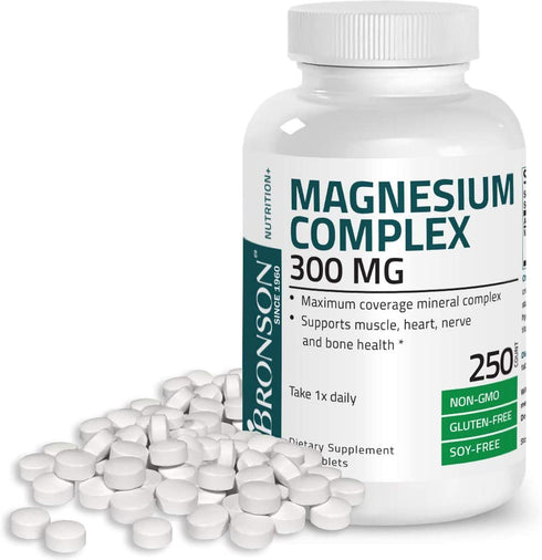 Triple Magnesium Complex Maximum Coverage 300 Mg Magnesium Oxide Magnesium Citrate Magnesium Carbonate, Non-GMO Formula, 250 Tablets