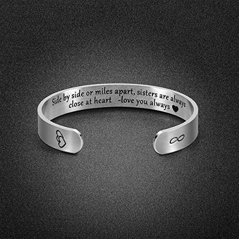 Sister Gift Bracelet Cuff - Sisters are Always Close at Heart Sister Bracelet Sister Gifts from Sisters Christmas Birthday Gifts for Sisters