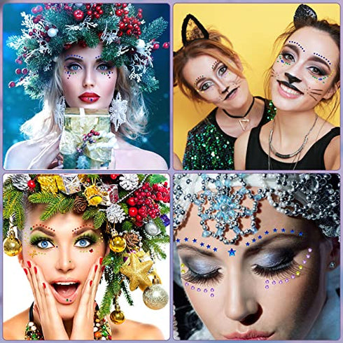 9 Sheets Eye Body Face Gems Jewels Rhinestone Stickers Self Adhesive Crystal Rainbow Makeup Diamonds Face Stick Gems for Women Festival Accessory and Nail Art Decorations (Star and Bead)