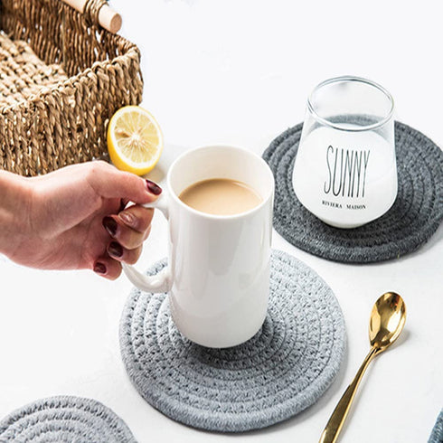 Potholders Set Trivets Set 4pcs 7.9 Inches Diameter 100% Eco Pure Cotton Thread Weave Trivets for Hot Pots and Pans / Kitchen Trivets for Hot Dishes Hot Pot Holders