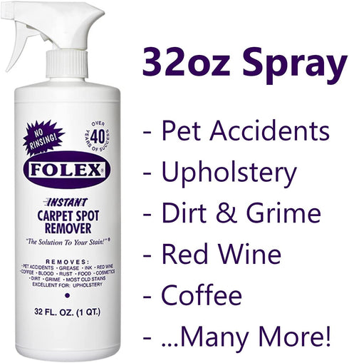 FOLEX Instant Carpet Spot Remover + Daley Mint Cloth | Instant Rug, Upholstery, and Carpet Spot Remover Kit for Home, 32oz