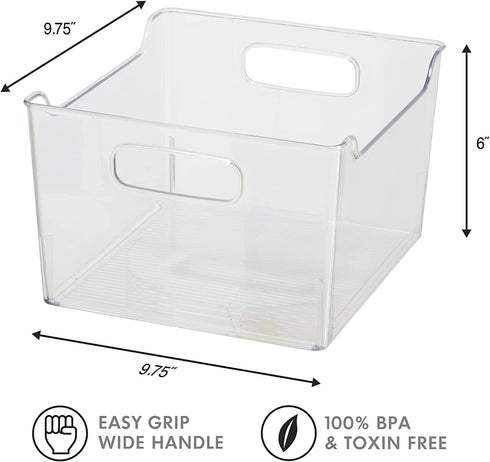 Oggi Bin Ideal for Kitchen, Pantry Storage, Fridge Organizing, Clear, 9.75" x 9" x 6"